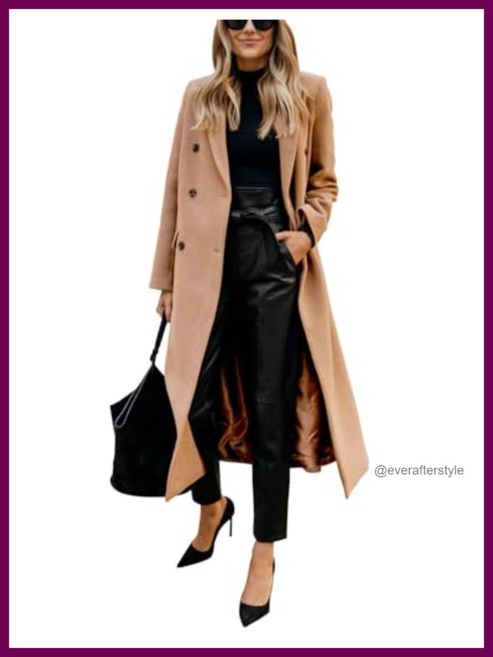 Long Wool Peacoat Notch Lapel Double Breasted Winter Coat